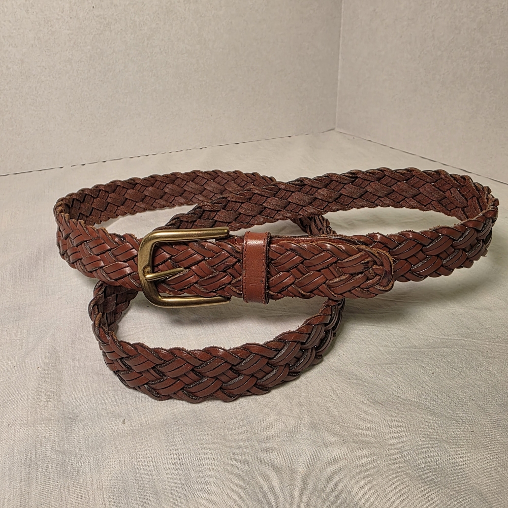 Fossil Brown‎ Braided Leather Belt with Gold Buckle